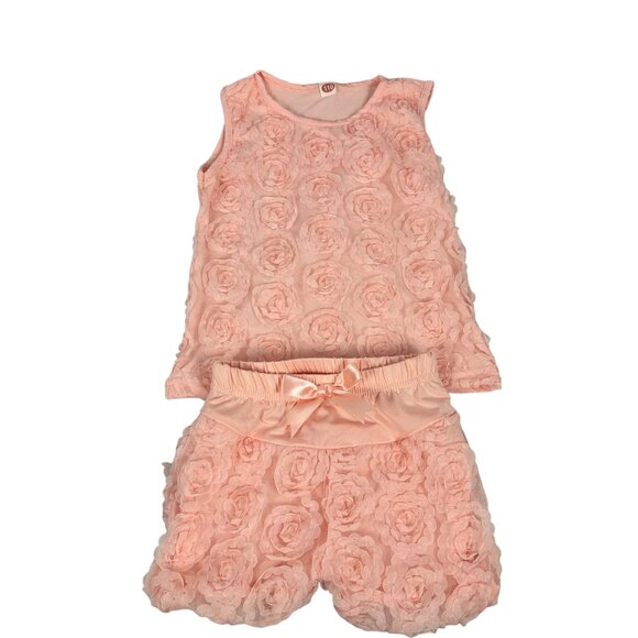 Girls Rosette Tank Top & Shorts Set Peach Size 4t Cotton/Polyester - Picture 1 of 8